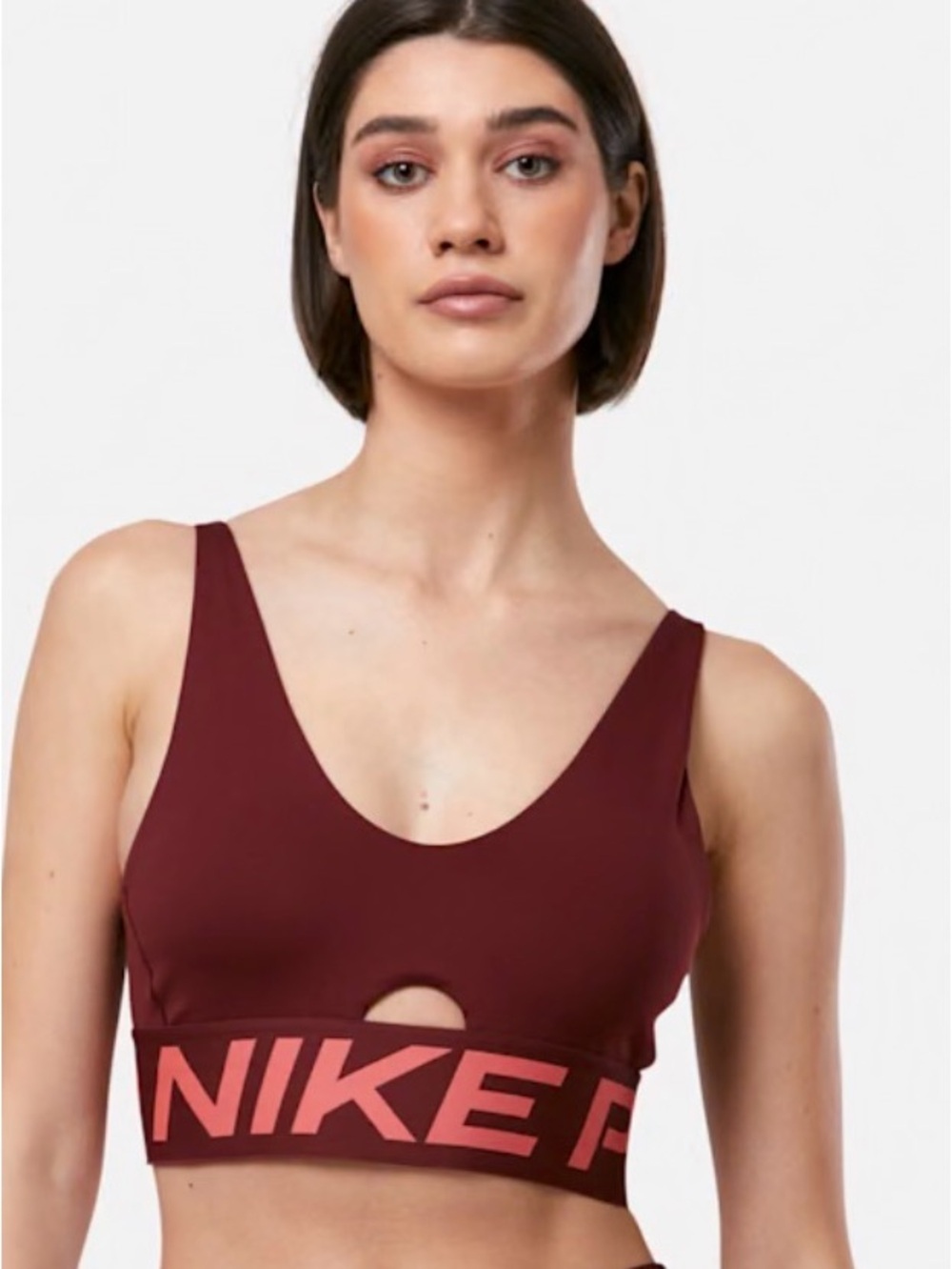 Women's Nike Pro Indy Plunge Maroon & Coral Sports Bra size small